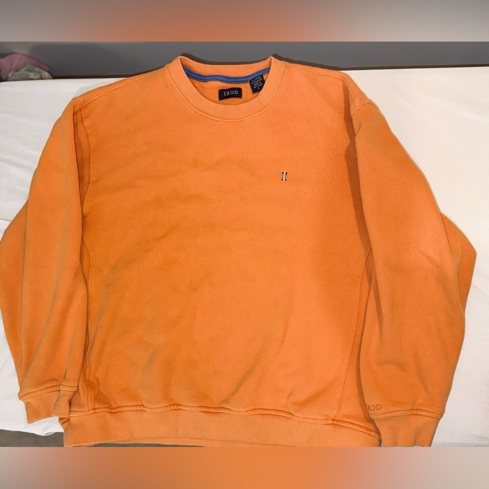 Izod Men’s Orange Crewneck Long Sleeve Sweatshirt Pullover With Logo Size Large - Picture 14 of 16
